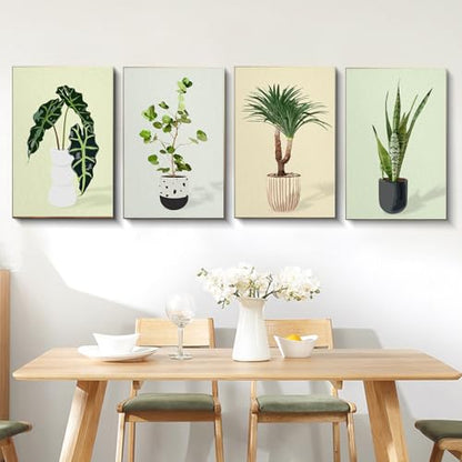4 Pack Framed Paint by Numbers Kit for Adults Green Plant with Wooden Easel - color: FOP4P-05