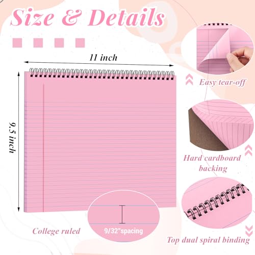 4 Landscape Legal Pad 11 x 9.5 College Ruled Top Spiral Horizontal Notebook | 4 Pink Pads, 50 Sheets Each, Hole Punched Pages, Simple Color Coding for Classes, Projects, Meetings and Daily Note Taking - color: Pink