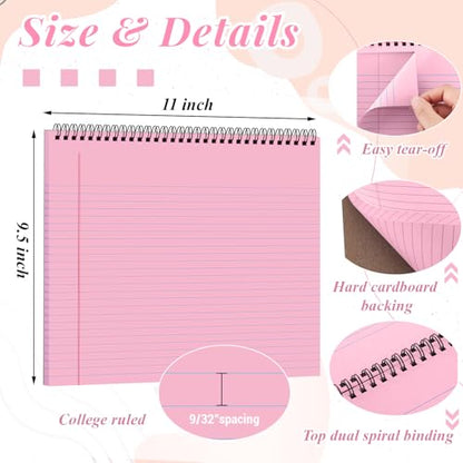 4 Landscape Legal Pad 11 x 9.5 College Ruled Top Spiral Horizontal Notebook | 4 Pink Pads, 50 Sheets Each, Hole Punched Pages, Simple Color Coding for Classes, Projects, Meetings and Daily Note Taking - color: Pink