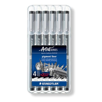 STAEDTLER Pigment Liner Bonus Sketch Set of 6 Liners for the Regular Price of 4(2 free), 308 SB6P - size: 6 Count (Pack of 1), style: Mixed set
