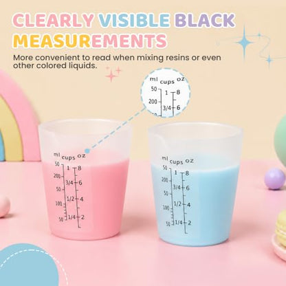 4Pcs Silicone Resin Mixing Measuring Cups 250ml / 8oz for Resin Supplies, Easy-to-Read Black Marks, Non-Stick Reusable Silicone Pouring Cups for Epoxy Mixing - size: 4*250ml (Black Marks)