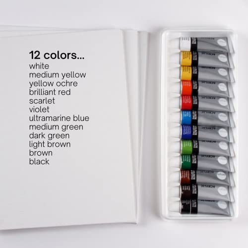 Daler Rowney Simply Acrylic Paint Set - 12 Acrylic Paint Tubes for Student Artists of all Ages - Vibrant Smooth Acrylic Paint Colors - 12ml Acrylic Paints for Canvas Paper and More - style: 12 Pack
