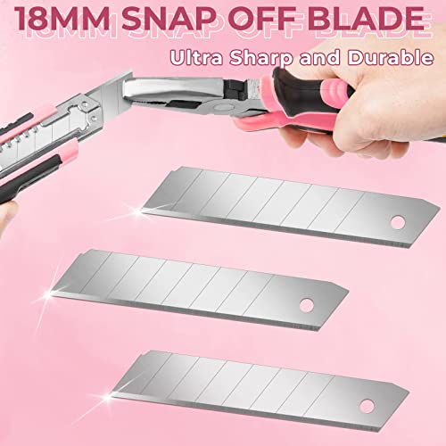 1Pack Box Cutter Retractable, Snap Off Utility Knife, Razor Knife - color: Pink/Black