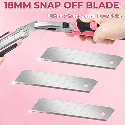 1Pack Box Cutter Retractable, Snap Off Utility Knife, Razor Knife - color: Pink/Black