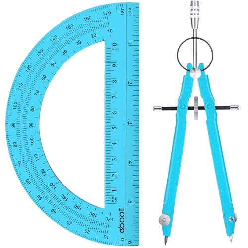 EBOOT Student Geometry Math Set, Metal Drawing Compass and 6 Inch Clear Swing Arm Protractors 180 Degree Math Protractor(Blue and Blue) - color: Blue and Blue