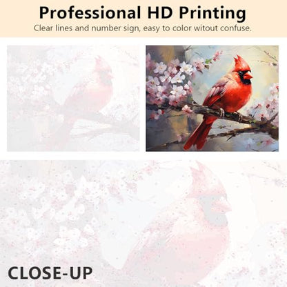 TUMOVO Red Bird Paint by Numbers Craft Kit for Adults | Animals Art on 16x20 Inch Unframed Canvas with Acrylic Paints and 3 Brushes Relaxing DIY Craft and Wall Decor