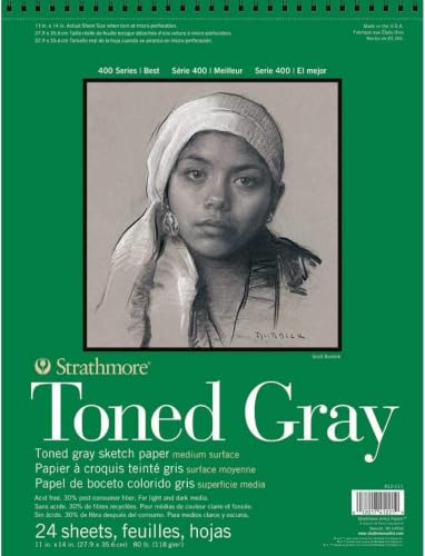 Strathmore 400 Series Wire Bound Toned Sketch Pad, 80 lb. Paper, 11 X 14 inches, Gray, 50 Sheets (412-111) (Pack of 12) - size: 11x14 (Pack of 12)