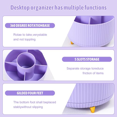 Gawsey Purple Desk Organizers and Accessories with Desk Organizer 360° Rotating Pen Holder and Office Supplies, Cute Stationery Supplies Set - color: A Purple