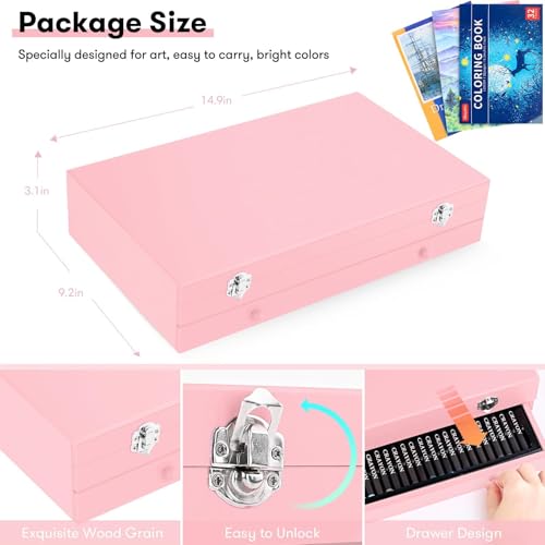 iBayam Pink Art Supplies, Gifts Kids Teen Girls Trendy Stuff 6-16 Year Old | 150-Pack Art Set Kits with 2 Sketch Pads, Coloring Book, Christmas Stocking Stuffers for Teens Girls, Cute Cool Fun Crafts - color: Pink