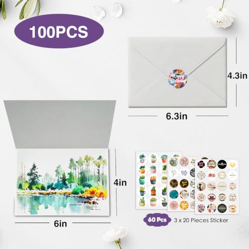 50 Pack Foldable Blank Watercolor Cards with Envelopes 4 x 6 Inch - size: 4x6" Cards*50