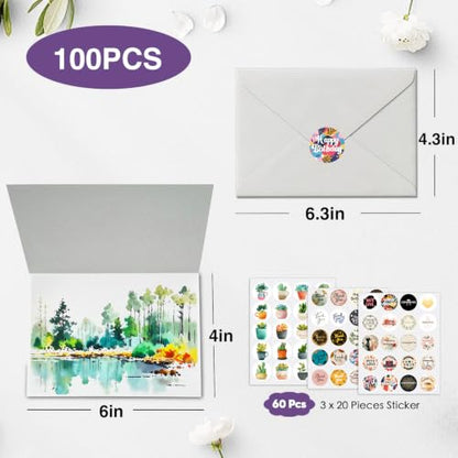 50 Pack Foldable Blank Watercolor Cards with Envelopes 4 x 6 Inch - size: 4x6" Cards*50