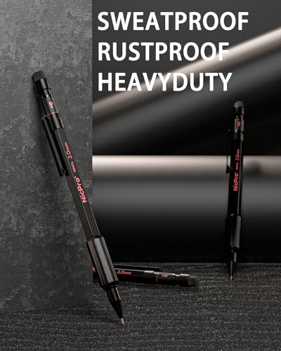 Nicpro 2mm Metal Mechanical Pencils Set with Case, 3 Pack Black | 69 Lead Refills (4B 2B HB 2H 4H Color), Eraser, Weatherproof Metal Barrel, Heavy Duty Carpenter Pencil For Writing Drawing - size: 3 Pack