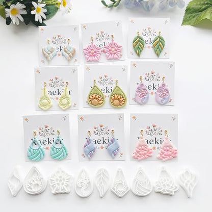 Xaekicr 9 Pcs Boho Polymer Clay Cutters with Hole - Lotus, Leaf & Mandala Shape Jewelry Making Tools for Earrings & Pendants, Soft Clay Molds - color: 2C color