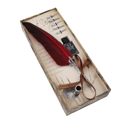 Greensen Vintage Quill Dip Pen Set with Ink, Antique Calligraphy Pen for Writing, Drawing, Signing, Complete Kit with 6 Nibs, Stand, Gift Box for Adults Teens Christmas Gift