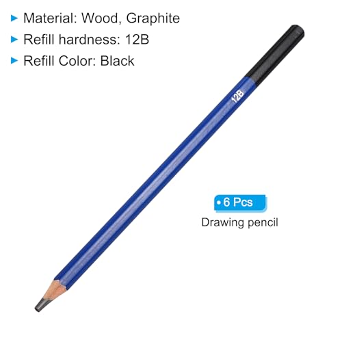 PATIKIL 12B Drawing Pencils for Sketching, 6PCS Sketch Pencils for Drawing Art Pencils Graphite Wood Pre-sharpened for Drawing Sketching Artists, 12B Pencils - size: 1 Count (Pack of 1), style: 12B