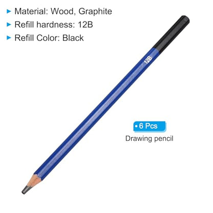 PATIKIL 12B Drawing Pencils for Sketching, 6PCS Sketch Pencils for Drawing Art Pencils Graphite Wood Pre-sharpened for Drawing Sketching Artists, 12B Pencils - size: 1 Count (Pack of 1), style: 12B