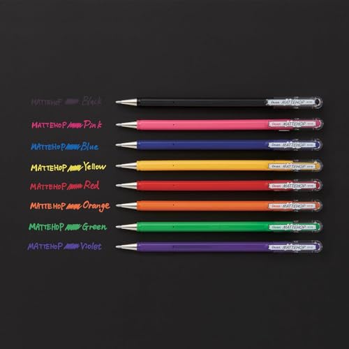 Pentel Arts Hybrid MATTEHOP Gel Roller, 1.0mm, Matte Black, Matte Red, Matte Blue, Matte Green, Pack of 4 Pens (K110VBP4M) - color: Assorted 1
