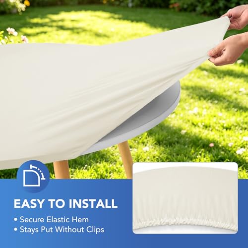 Round Fitted Tablecloth with Elastic-Spandex Table Covers 60 Inch Cream | 2 Pack Spandex Stretch Windproof Washable Round Folding Banquet Tablecloths 5ft-Party Event Outdoor Wedding Trade Show Dining - color: Cream, size: 60'' Round | 2 Pack