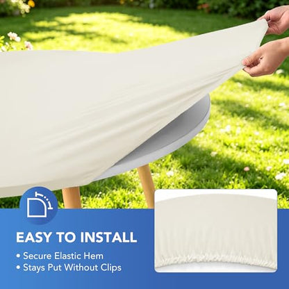 Round Fitted Tablecloth with Elastic-Spandex Table Covers 60 Inch Cream | 2 Pack Spandex Stretch Windproof Washable Round Folding Banquet Tablecloths 5ft-Party Event Outdoor Wedding Trade Show Dining - color: Cream, size: 60'' Round | 2 Pack