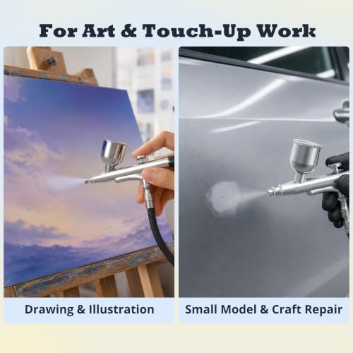 Gocheer Airbrush AG130 Performance Pro Airbrush Kit with 2 Nozzle Sets (0.2, 0.5mm Needles, Fluid Tips & Air Caps), Gravity Dual Action - Air Brush Guns for Painting, Aerografo Body Art & Cake