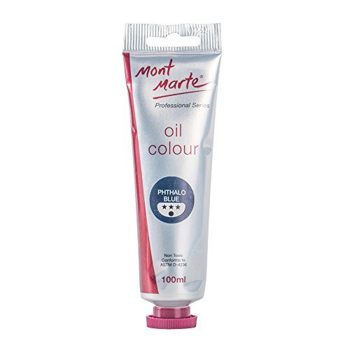 Mont Marte Oil Paint Premium, 3.4 US fl.oz (100ml) Tube, Phthalo Blue, Heavy Body Paint, Artist Quality, Good Coverage, Excellent Tinting Strength, Ideal for Painting Canvas - color: Phthalo Blue, size: 3.4 Fl Oz (Pack of 1)