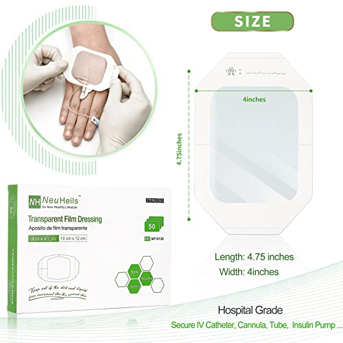 NeuHeils Waterproof Transparent Film Dressing, 4" x4 3/4", 50 Pack - size: 4" x 4 3/4"