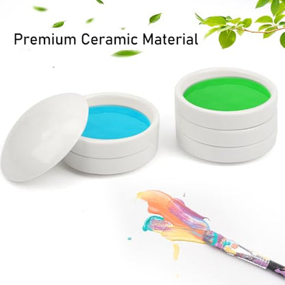 2 Pack Ceramic Watercolor Palette 5 Layers Mixing Trays Set Round Porcelain Watercolor Palettes Sauce Dishes with Lid for Gouache Pigment Chinese Ink Mixing (White)