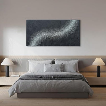 zoinart Handmade Large Glittery Crystal Canvas Wall Art, 24x48 Inches Black Abstract Modern Oil Paintings, Textured Contemporary Wall Art Ready to Hang - color: BL-062