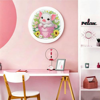 Arttoplus Pig Diamond Art Kits for Kids with Round Frame 8x8 inch - color: CC1125-US