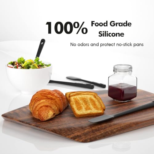 ChefAide 4 Pieces Silicone Spatula Set, Food Grade Rubber Spatula, Upgrade Strong Handle with Ergonomic Grip, Heat Resistant Up to 600°F for Nonstick Cookware, Cooking Baking Mixing, Black (SP4) - color: Black, size: 4 pieces
