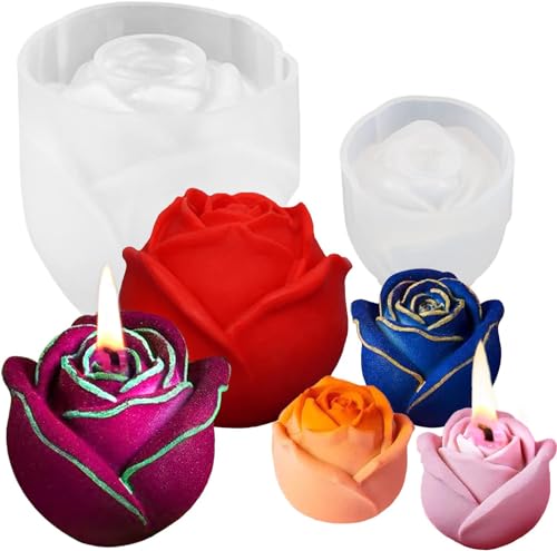 Rose Candles Molds, Set of 2 Large Small 3D Rose Flower Molds - color: 2pcs Rose Flower Molds