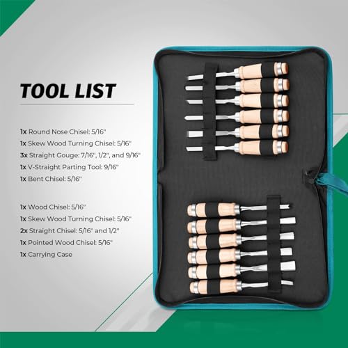 Monkey King Bar-12pcs Wood Carving Chisel Set- Sharp Woodworking Tools with Case Storage