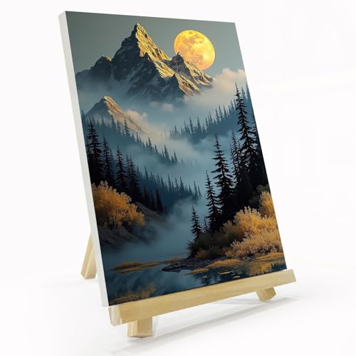 JOOZ Mountain Framed Paint by Numbers Kit for Adults 8x12 Inch | Adult Paint by Number Kits Framed Canvas, Flowers Paint by Number with Easel, DIY Oil Painting by Numbers, Home Wall Decor - color: Mountain Landscape 057