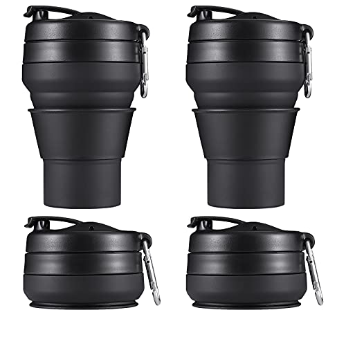 2PACK Collapsible Coffee Cup, 20 OZ 600ml Silicone Folding Camping Mug, Leak Proof BPA Free Portable Sport Bottle with Lids for hiking, Microwave & Dishwasher Safe (Black) - size: 2 x 20 Ounces