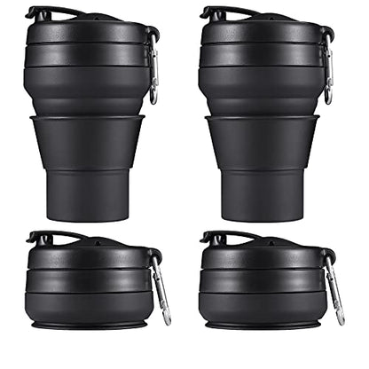 2PACK Collapsible Coffee Cup, 20 OZ 600ml Silicone Folding Camping Mug, Leak Proof BPA Free Portable Sport Bottle with Lids for hiking, Microwave & Dishwasher Safe (Black) - size: 2 x 20 Ounces