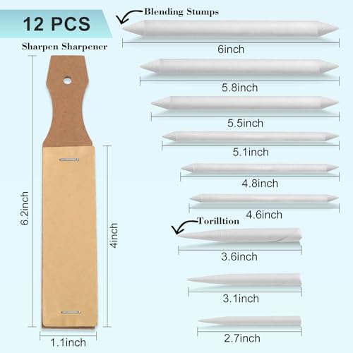 Jeimier 12 Pcs Blending Stumps for Drawing, Tortillions Blending Sticks for Beginner Drawing, Art Blenders, Blending Tools Paper Stumps for Shading Completed, Blending Pencil for Sketching, Softness