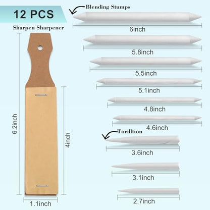 Jeimier 12 Pcs Blending Stumps for Drawing, Tortillions Blending Sticks for Beginner Drawing, Art Blenders, Blending Tools Paper Stumps for Shading Completed, Blending Pencil for Sketching, Softness
