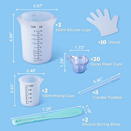 LET'S RESIN Silicone Measuring Cups, 450 ml and 100 ml Mixing Kit | Two-scale reusable silicone cups and stirring sticks are easy to clean for resin molds, pigments and glitter tumblers - size: 450ml