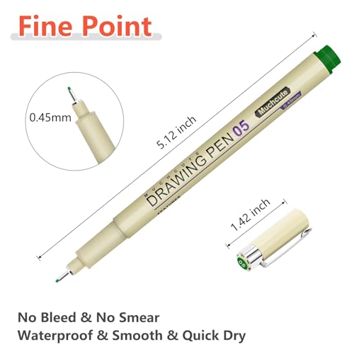Muchcute 05 Micro Fineliner Drawing Art Pen,12 Colors 0.45mm No Bleed Bible - color: 12 Colors 05(0.45mm)
