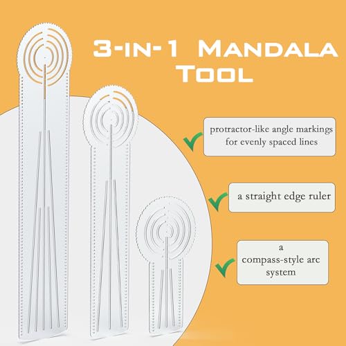 3-in-1 Mandala Ruler Tool with Holes, Mandala Dot Art Circle Maker, Compass Protractor Straight Ruler for Dot Art Geometric Mandala Pattern Design (40cm/15.8") - color: 40cm/15.8“
