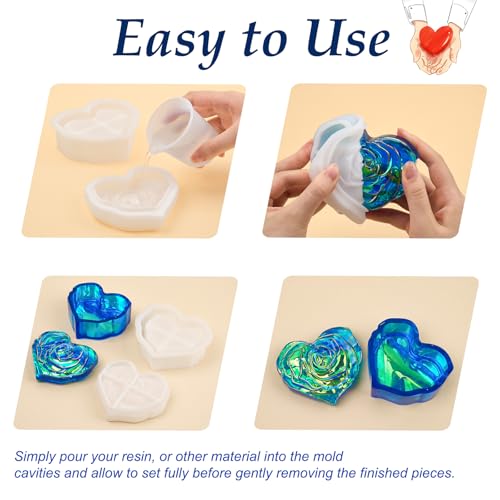 Heart Rose Jar Resin Mold, Jars Silicone Molds with Lid for Epoxy Resin