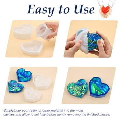 Heart Rose Jar Resin Mold, Jars Silicone Molds with Lid for Epoxy Resin