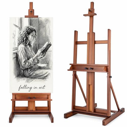 Falling in Art Large H-Frame Studio Easel for Painting, Walnut - style: Walnut