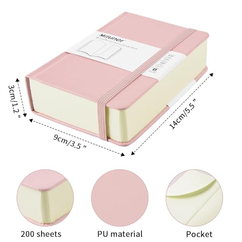 Mifuner Small Rectangle 3.5x5.5 200 Sheets 105gsm Mini Notebooks Blank Pages Sketchbooks Pocket Paint Writing Diary Memo PU Leather Cover Pink - color: 105gsm-PU Cover-Pink