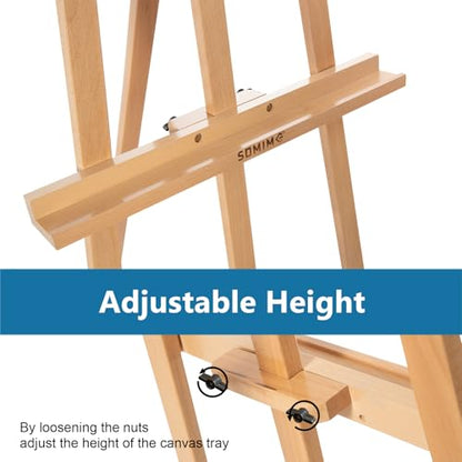 A-Frame Wooden Display Easel, Lyre Beechwood Studio Easel Stand, Natural | Adjustable Holding Canvas Up to 90", Inclinable Artist Floor Painting Easel for Artwork Painting - color: Natural