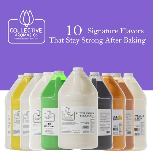 Collective Aromas Co. Butter Vanilla Emulsion for Baking, Concentrated Liquid Flavoring, Heat-Stable for Cakes, Cookies, Frosting & Desserts, 1 Gallon, Kosher, Made in USA - size: Butter Vanilla - 1 Gallon (128 fl oz)