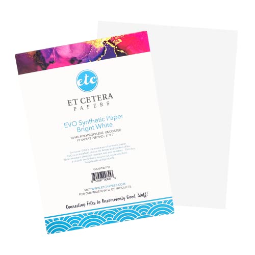 Alcohol Ink Paper - Non-Absorbent, Heavy Weight & Tear Resistant - Forgiving - Many Inks Wipe Off Clean for Easy Reuse On White - Flexible Bright White EVO 5x7 Inch (10 Sheets) - color: White, size: 5 x 7 Inches