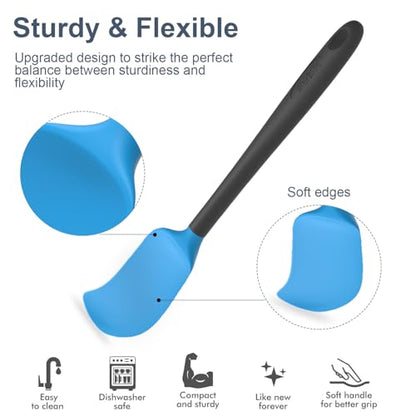 Silicone Spatula Set, 6 Pieces Food Grade Kitchen Utensils with Silicone Brush Heat Resistant Dishwasher Safe BPA-free Rubber Spatula for Scraping, Baking, Cooking, Mixing (Blue) - color: Blue