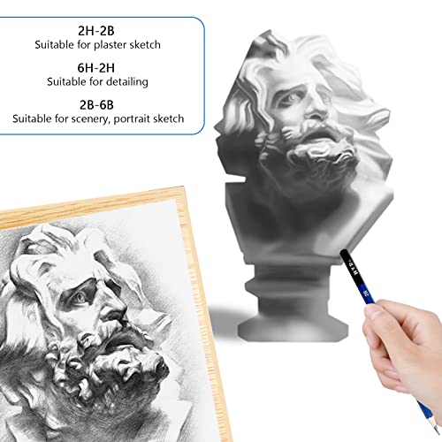 H & B 12 PCS Pencil Drawing Kit, H-4H, F, HB, B-6B Graphite and Charcoal Sketch Pencil Set for Beginners, Professional Artists - size: 12 Count (Pack of 1)