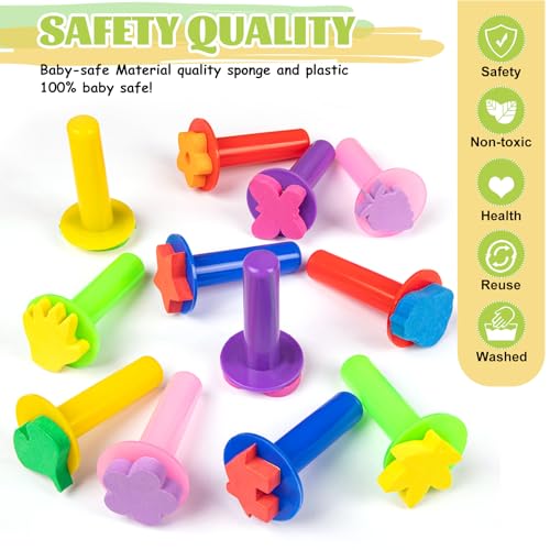 12Pcs Paint Stamps for Kids, Sponge Brushes for Painting | EVA Foam Stamps for Early Learning Finger Paint Drawing Crafts and DIY - style: 3F-StamperSponge12PCS